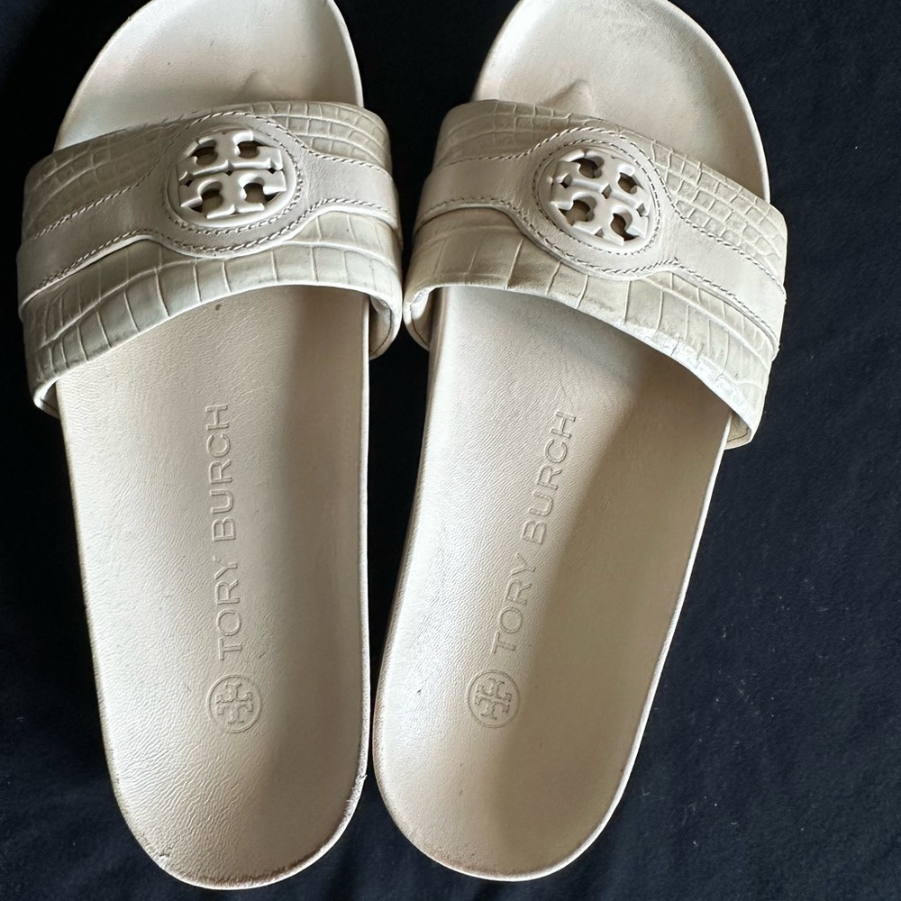 Tory Burch Carson Women's Beige Croc-Embossed Slide Sandals size 9 - Picture 7 of 16